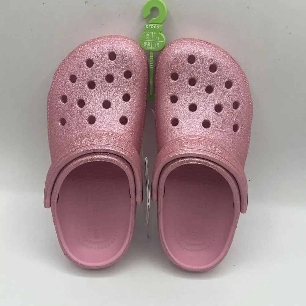 Crocs Girls Classic Clog Slip-On Glitter Pink Sz US C13 206993-6XE NWT